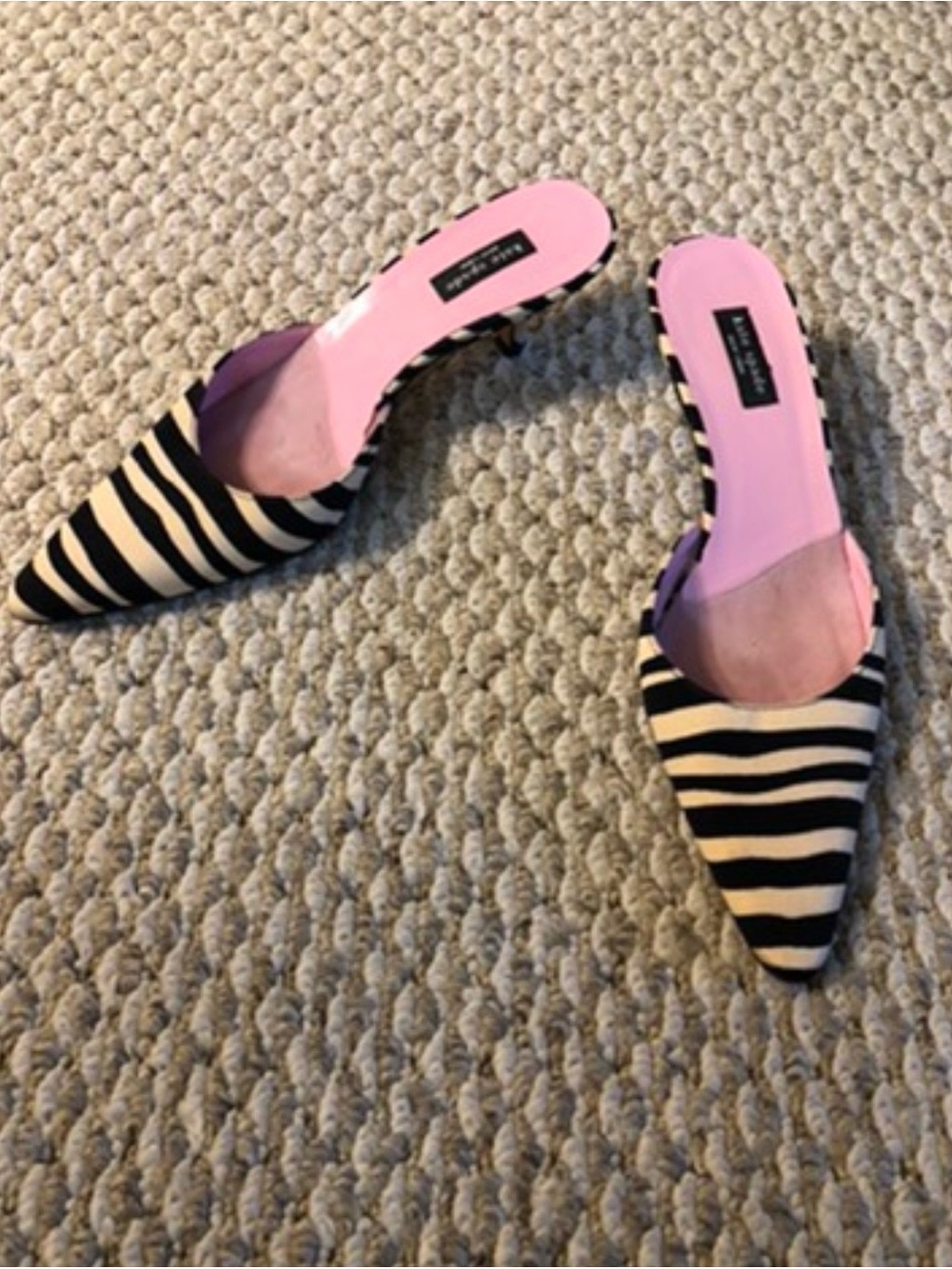 kate spade Black and Cream Striped Pointed Slip-On Mules